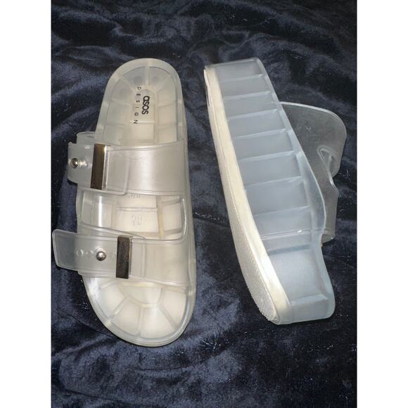 ASOS CLEAR JELLY FLATFORM PLATFORM ADJUSTABLE BUCKLE SANDALS 8 - Picture 2 of 10